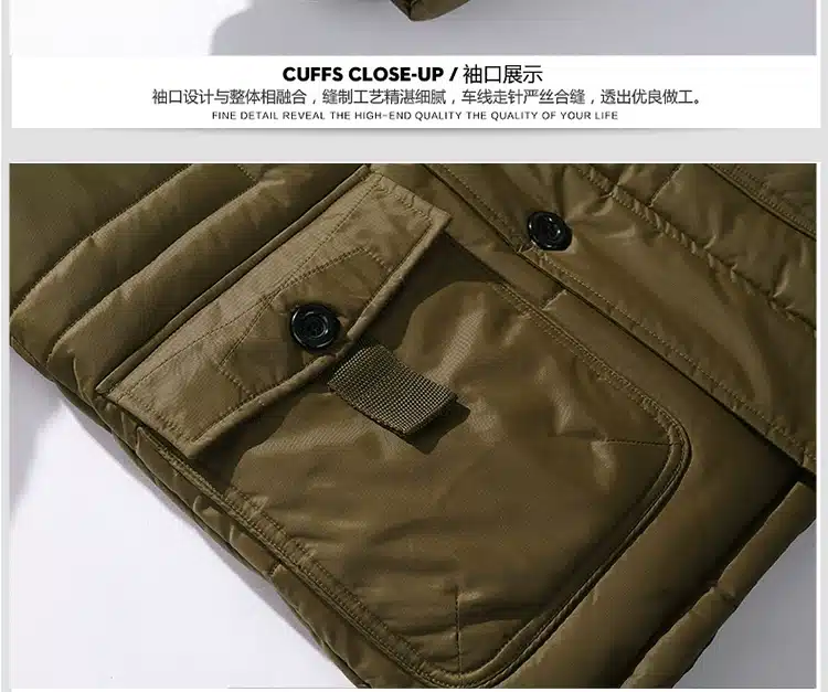 pruuni parka detailne tasku koos nööbiga