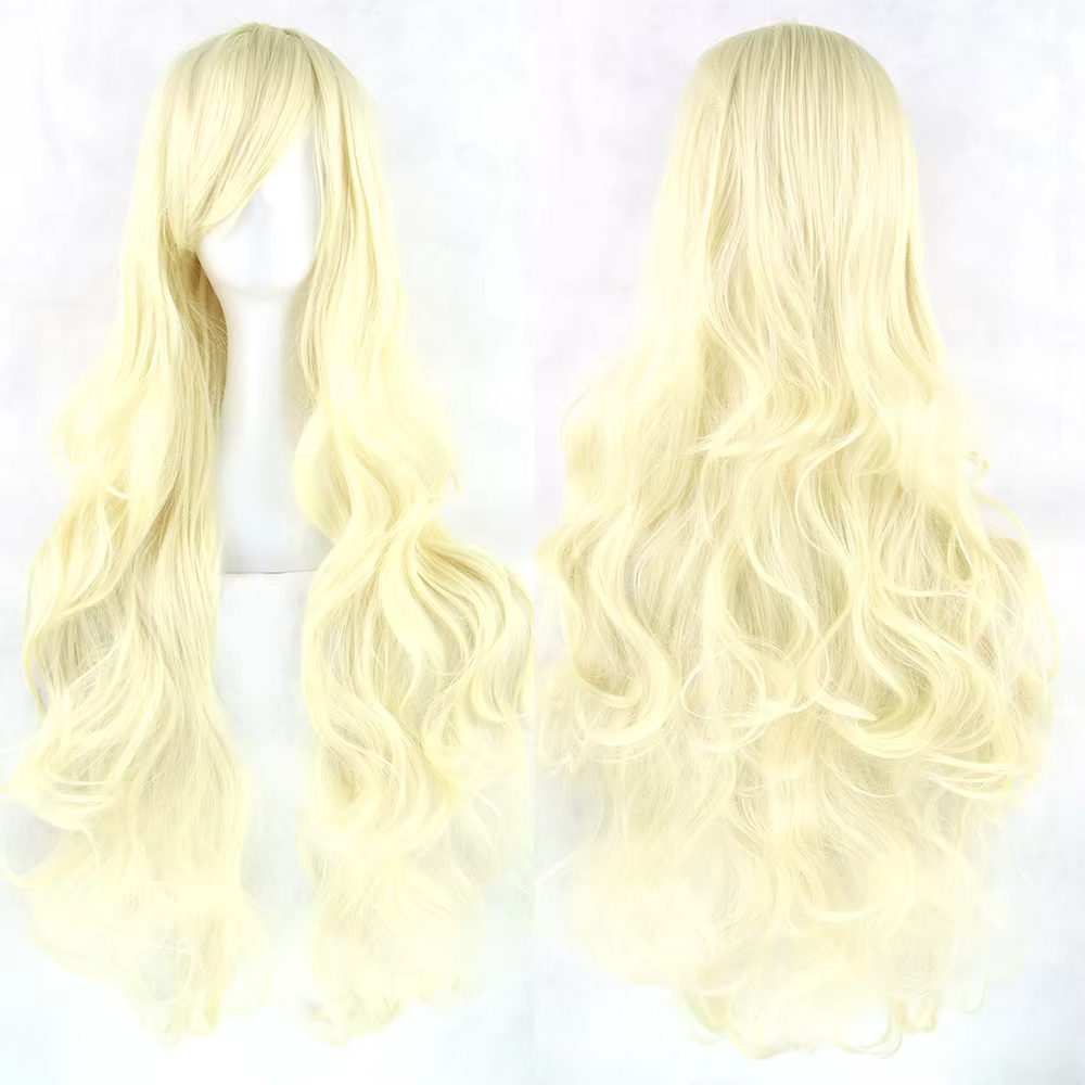 pikad lainelised blondid sünteetilised parukad mannekeenil