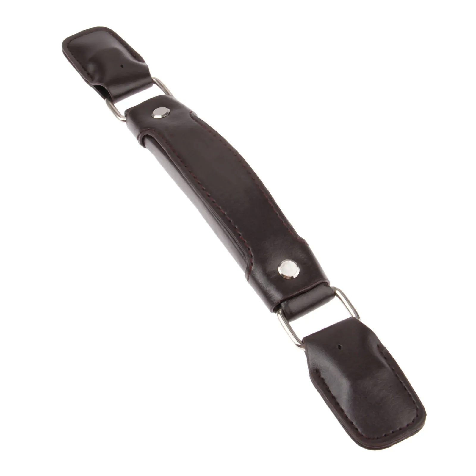 Kohvri või koti asendussang, valmistatud vastupidavast pruunist nahast, metallist kinnitusdetailidega heleda tausta ees.