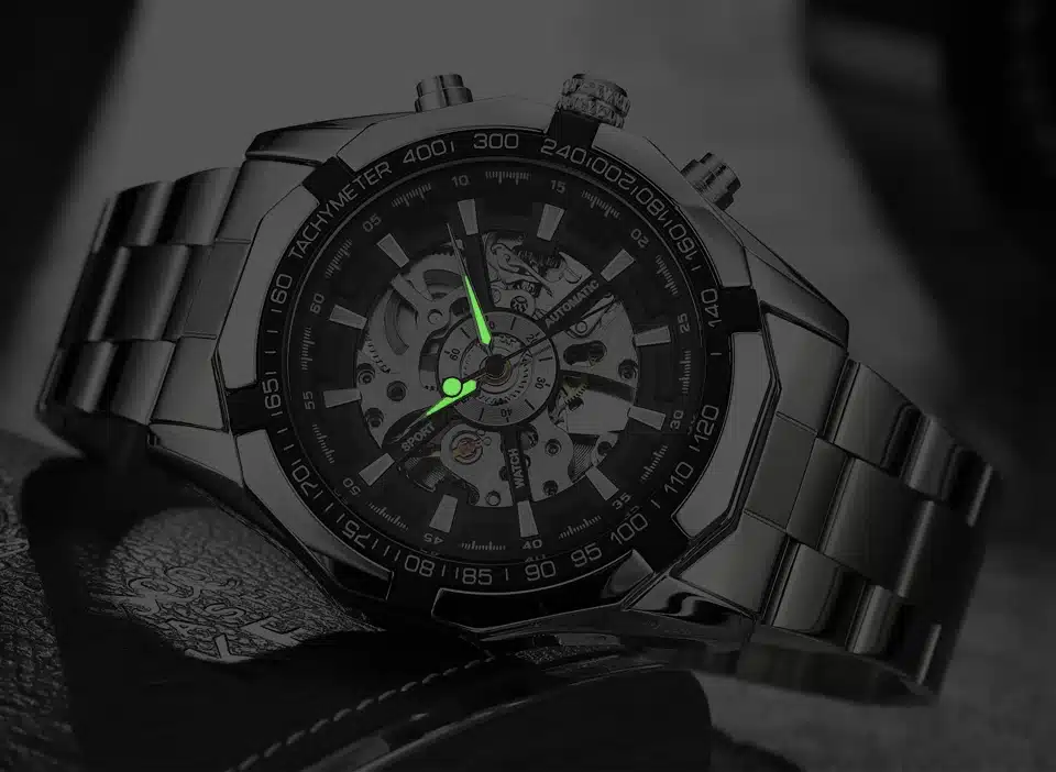 Hot Sale Luxury Luminous Automatic Mechanical Skeleton Dial Stainless Steel Band Wrist Watch Men Women Best Christmas Gift M106 4