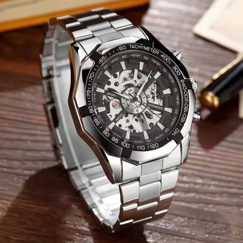 Hot Sale Luxury Luminous Automatic Mechanical Skeleton Dial Stainless Steel Band Wrist Watch Men Women Best Christmas Gift M106 9