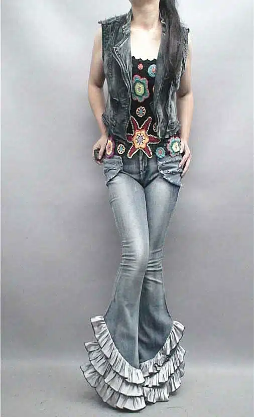 Free Shipping 2017 Fashion Long Jeans Pants For Women Flare Stretch Trousers Plus Size S-XL Denim European Ruffles Long Pants 11