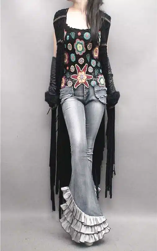 Free Shipping 2017 Fashion Long Jeans Pants For Women Flare Stretch Trousers Plus Size S-XL Denim European Ruffles Long Pants 12