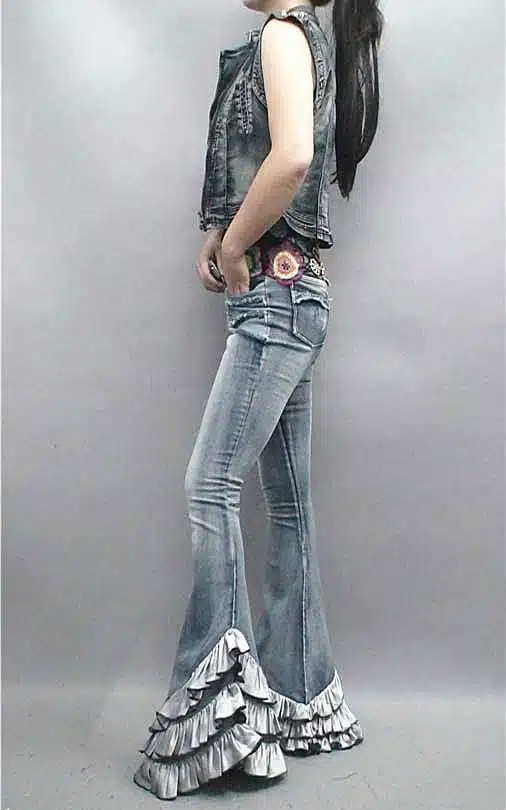 Free Shipping 2017 Fashion Long Jeans Pants For Women Flare Stretch Trousers Plus Size S-XL Denim European Ruffles Long Pants 16