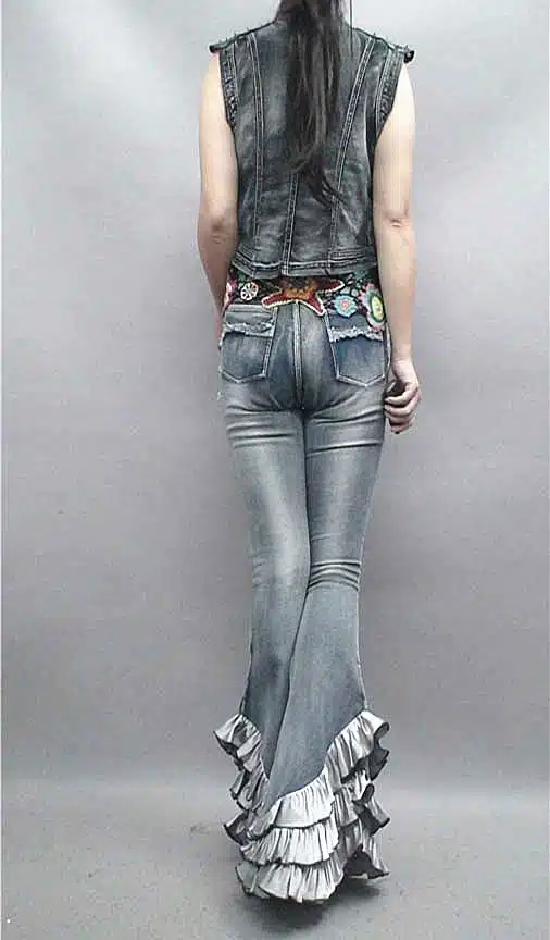 Free Shipping 2017 Fashion Long Jeans Pants For Women Flare Stretch Trousers Plus Size S-XL Denim European Ruffles Long Pants 19
