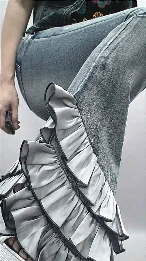 Free Shipping 2017 Fashion Long Jeans Pants For Women Flare Stretch Trousers Plus Size S-XL Denim European Ruffles Long Pants 22