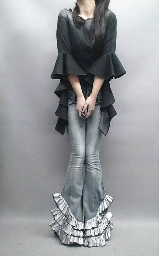 Free Shipping 2017 Fashion Long Jeans Pants For Women Flare Stretch Trousers Plus Size S-XL Denim European Ruffles Long Pants 23