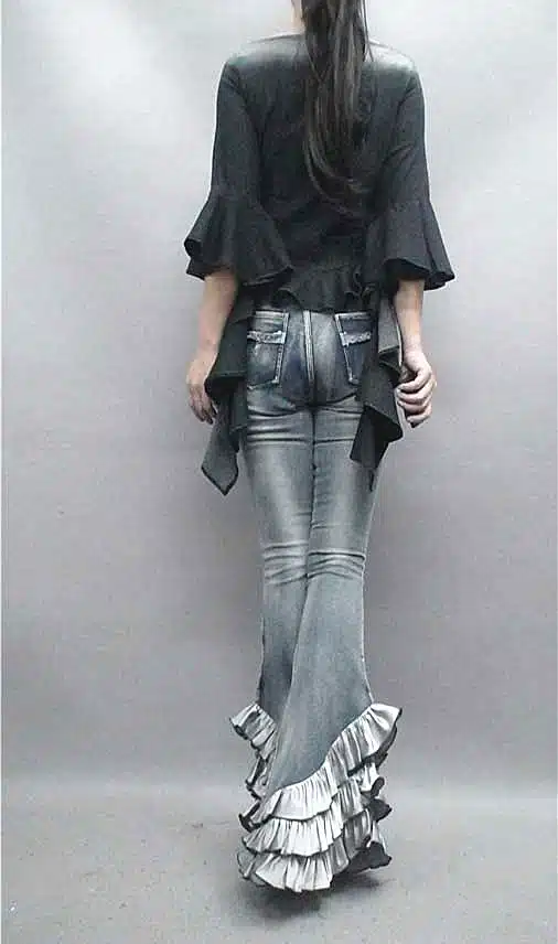 Free Shipping 2017 Fashion Long Jeans Pants For Women Flare Stretch Trousers Plus Size S-XL Denim European Ruffles Long Pants 27