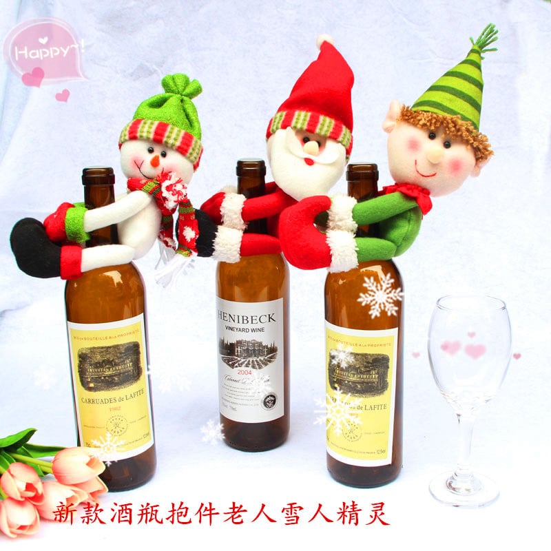 3Pcs/set Xmas Santa Claus enfeites de natal Red high quality Wine Bottle Cover Bags navidad Table Dinner christmas decoration 1