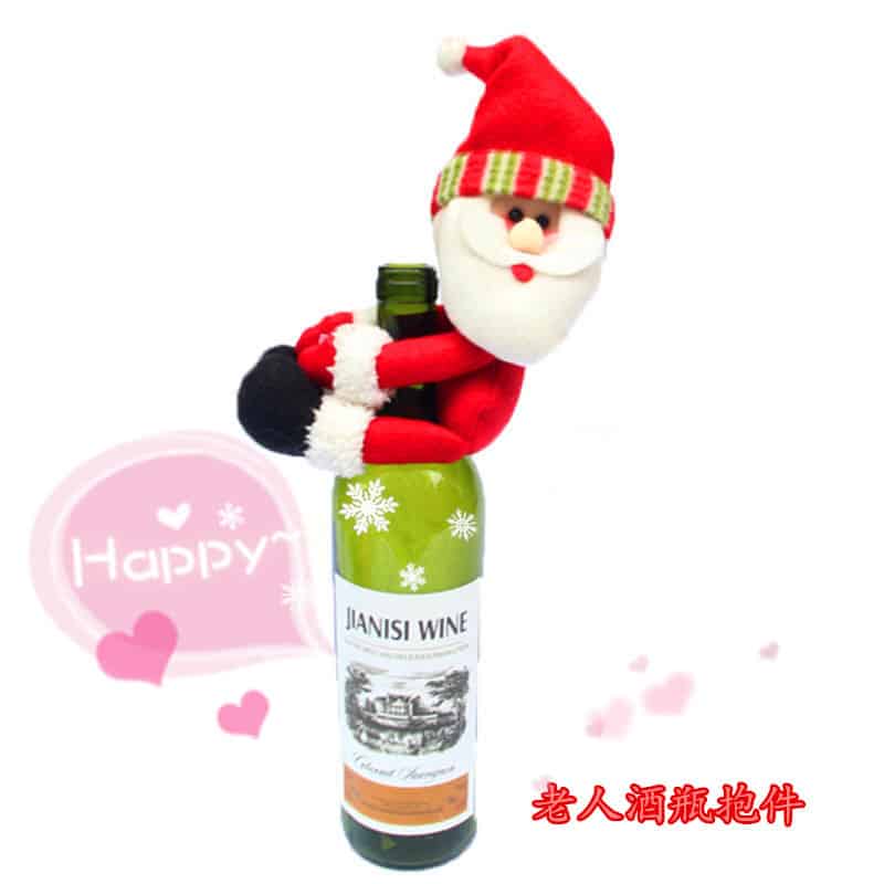 3Pcs/set Xmas Santa Claus enfeites de natal Red high quality Wine Bottle Cover Bags navidad Table Dinner christmas decoration 2