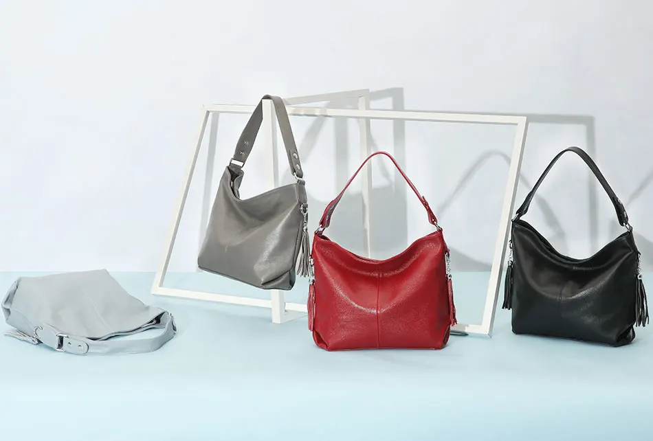 2018 New Fashion Soft Real Genuine Leather Tassel Women's Handbag Ladies Shoulder Tote Messenger Bag Purse Satchel Black White 6