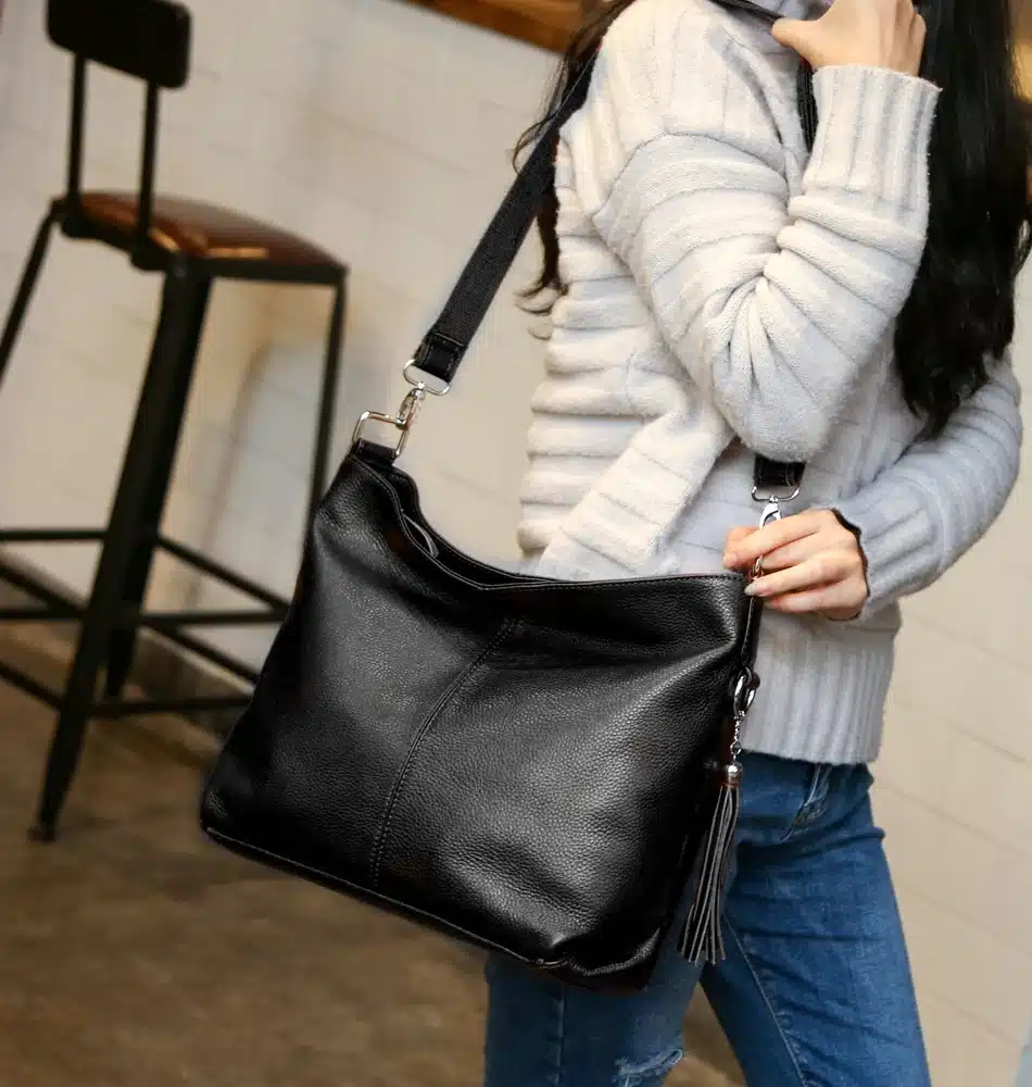 2018 New Fashion Soft Real Genuine Leather Tassel Women's Handbag Ladies Shoulder Tote Messenger Bag Purse Satchel Black White 8