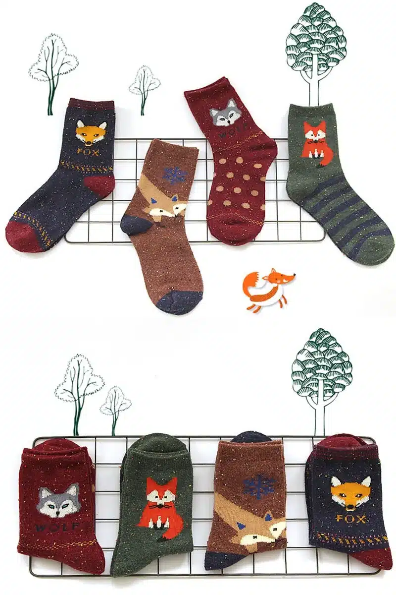 1Pair/lot Lovely Fox Wolf Striped 3D Socks Spring Winter Style Creative Cute Women Cotton Socks Fox Girls Calcetines Meias 9