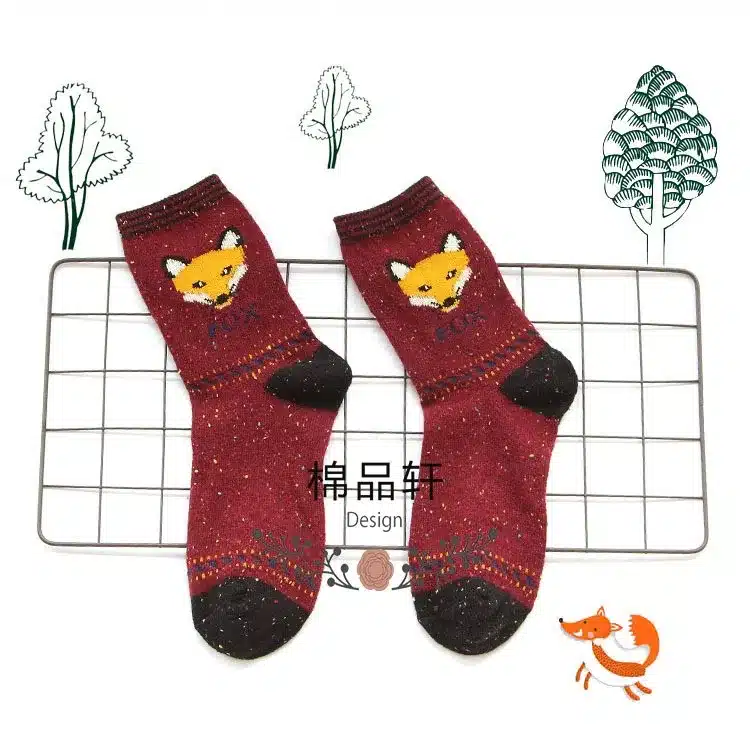 1Pair/lot Lovely Fox Wolf Striped 3D Socks Spring Winter Style Creative Cute Women Cotton Socks Fox Girls Calcetines Meias 14