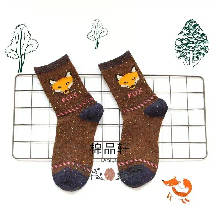 1Pair/lot Lovely Fox Wolf Striped 3D Socks Spring Winter Style Creative Cute Women Cotton Socks Fox Girls Calcetines Meias 16