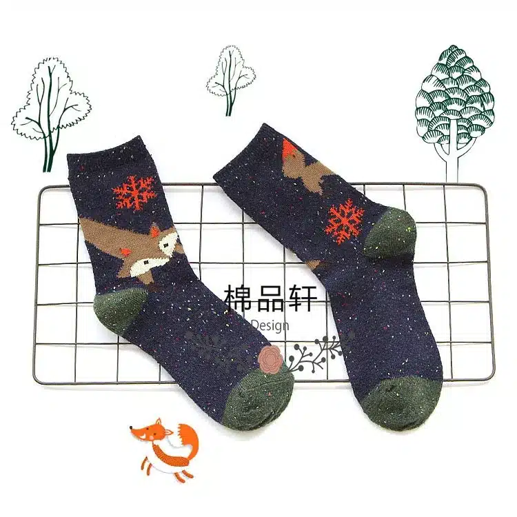 1Pair/lot Lovely Fox Wolf Striped 3D Socks Spring Winter Style Creative Cute Women Cotton Socks Fox Girls Calcetines Meias 17