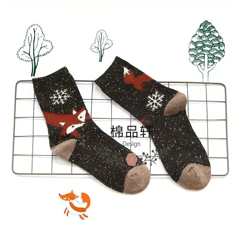 1Pair/lot Lovely Fox Wolf Striped 3D Socks Spring Winter Style Creative Cute Women Cotton Socks Fox Girls Calcetines Meias 19