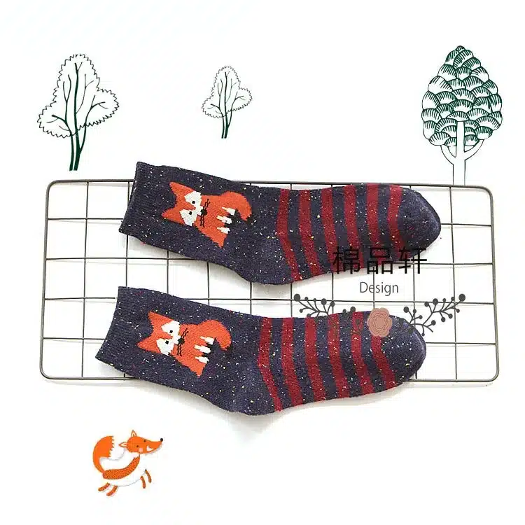 1Pair/lot Lovely Fox Wolf Striped 3D Socks Spring Winter Style Creative Cute Women Cotton Socks Fox Girls Calcetines Meias 20