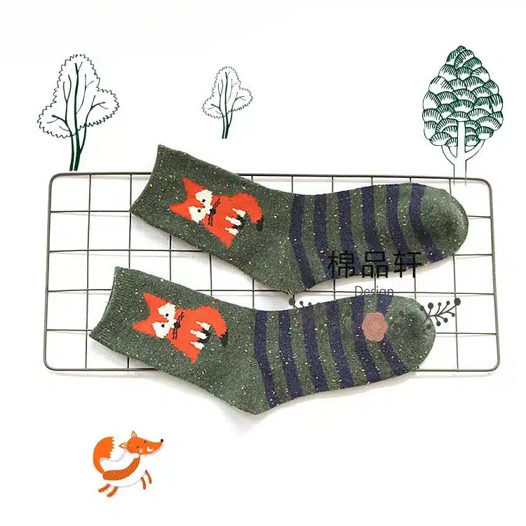 1Pair/lot Lovely Fox Wolf Striped 3D Socks Spring Winter Style Creative Cute Women Cotton Socks Fox Girls Calcetines Meias 21