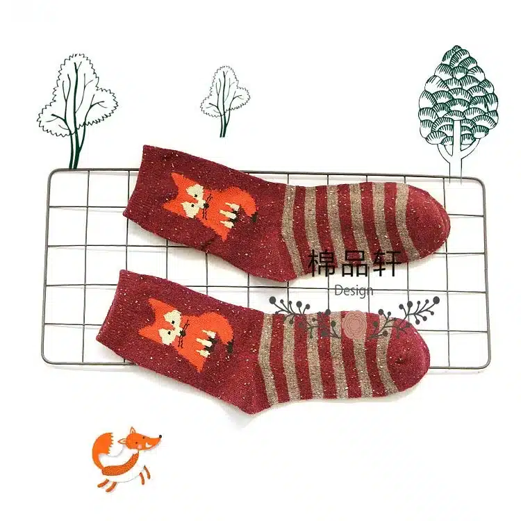 1Pair/lot Lovely Fox Wolf Striped 3D Socks Spring Winter Style Creative Cute Women Cotton Socks Fox Girls Calcetines Meias 22