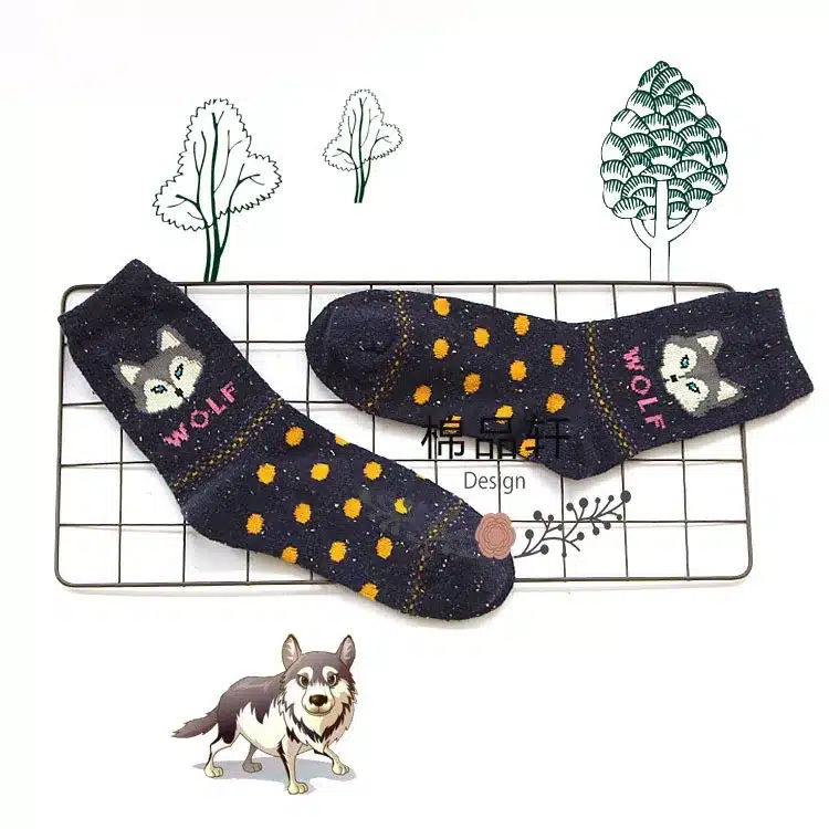 1Pair/lot Lovely Fox Wolf Striped 3D Socks Spring Winter Style Creative Cute Women Cotton Socks Fox Girls Calcetines Meias 23