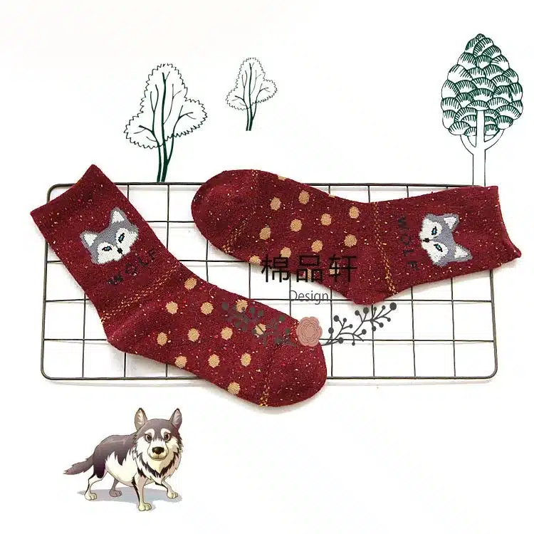 1Pair/lot Lovely Fox Wolf Striped 3D Socks Spring Winter Style Creative Cute Women Cotton Socks Fox Girls Calcetines Meias 24