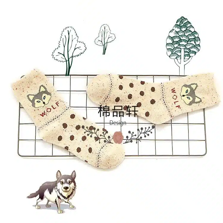 1Pair/lot Lovely Fox Wolf Striped 3D Socks Spring Winter Style Creative Cute Women Cotton Socks Fox Girls Calcetines Meias 25