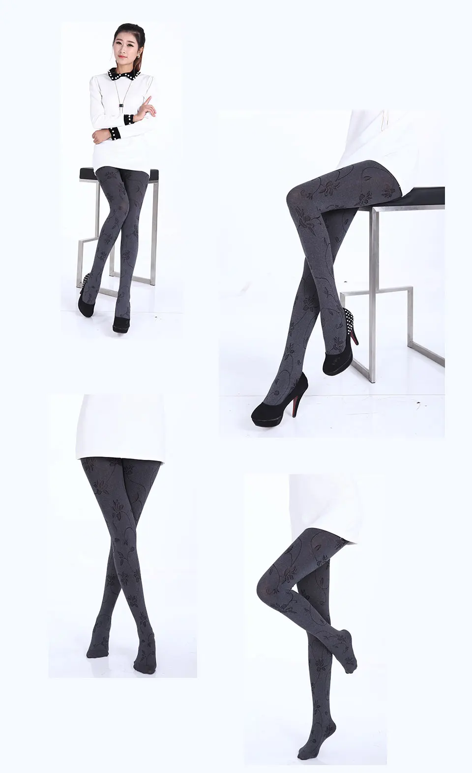 Hot Spring Autumn Tights 280 Denier Not Opaque Pattern Jacquard Velvet Pantyhose, Sexy and High Elasticity, Heather Grey Series 11