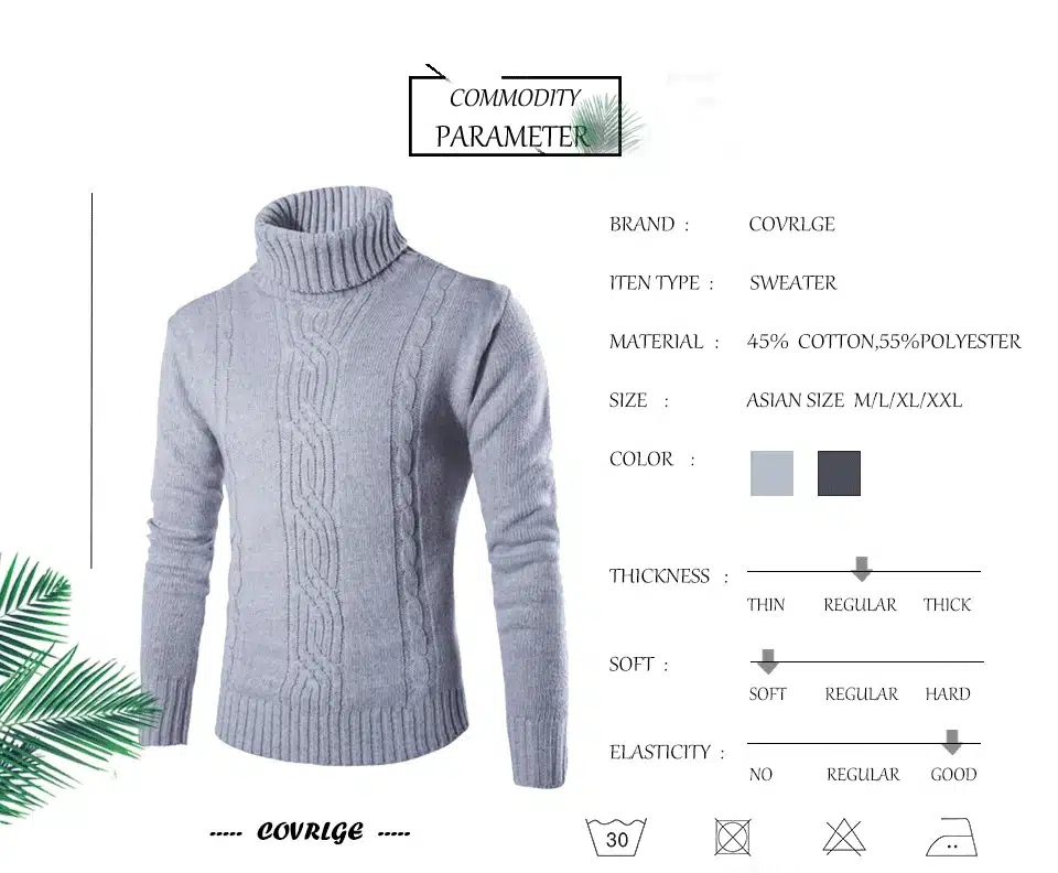 Covrlge 2017 Male Sweater Pullover Slim Warm Solid High Lapel Jacquard Hedging British Men's Clothing Mens Turtleneck MZM030 9
