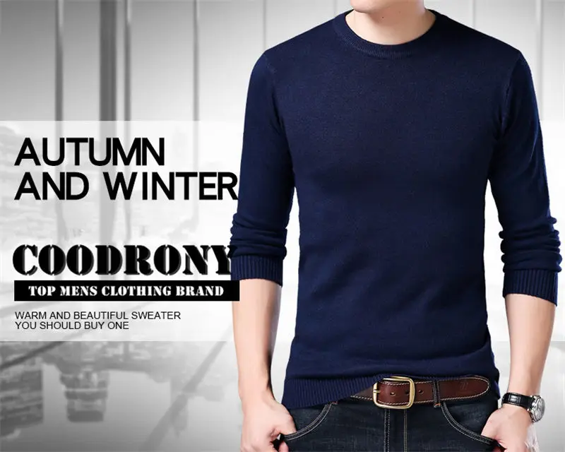 COODRONY Sweater Men Autumn Winter Warm Mens Knitted Wool Sweaters Solid Color Casual O-Neck Pull Homme Cotton Pullover Men 7209 5