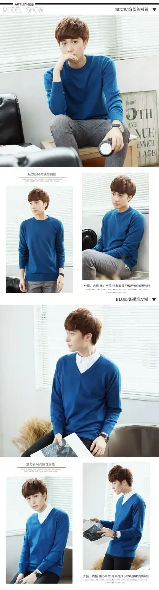 LHZSYY Cashmere Sweater Men V Neck Mens Sweaters Fashion Casual Shirt Wool Sweater over Men O-Neck Cashmere Sweater 4