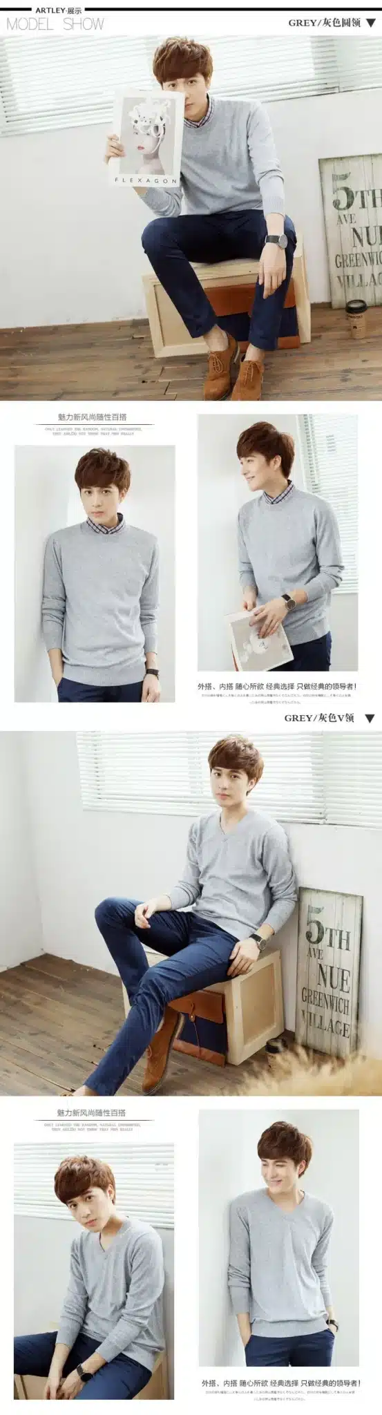LHZSYY Cashmere Sweater Men V Neck Mens Sweaters Fashion Casual Shirt Wool Sweater over Men O-Neck Cashmere Sweater 6