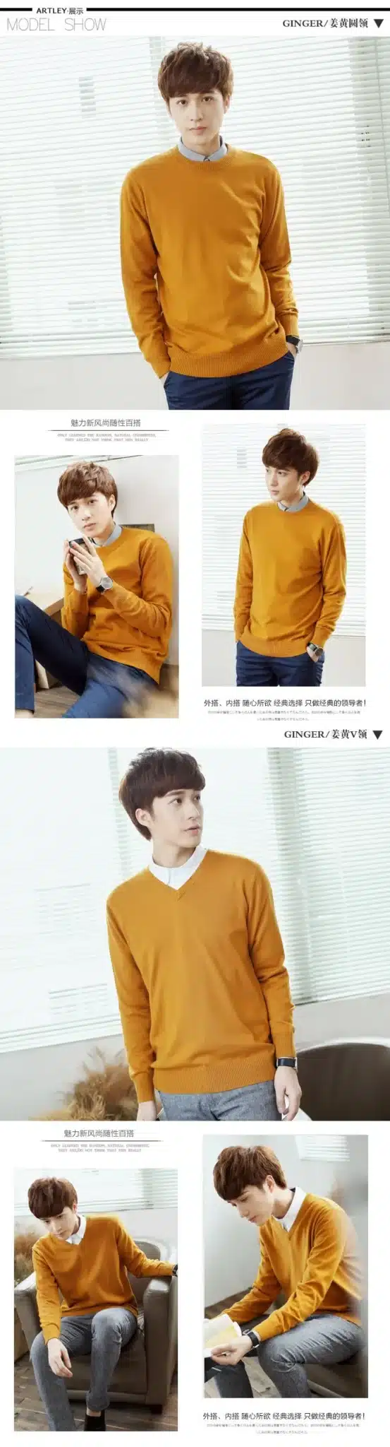 LHZSYY Cashmere Sweater Men V Neck Mens Sweaters Fashion Casual Shirt Wool Sweater over Men O-Neck Cashmere Sweater 7