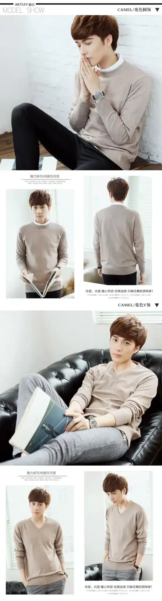 LHZSYY Cashmere Sweater Men V Neck Mens Sweaters Fashion Casual Shirt Wool Sweater over Men O-Neck Cashmere Sweater 8