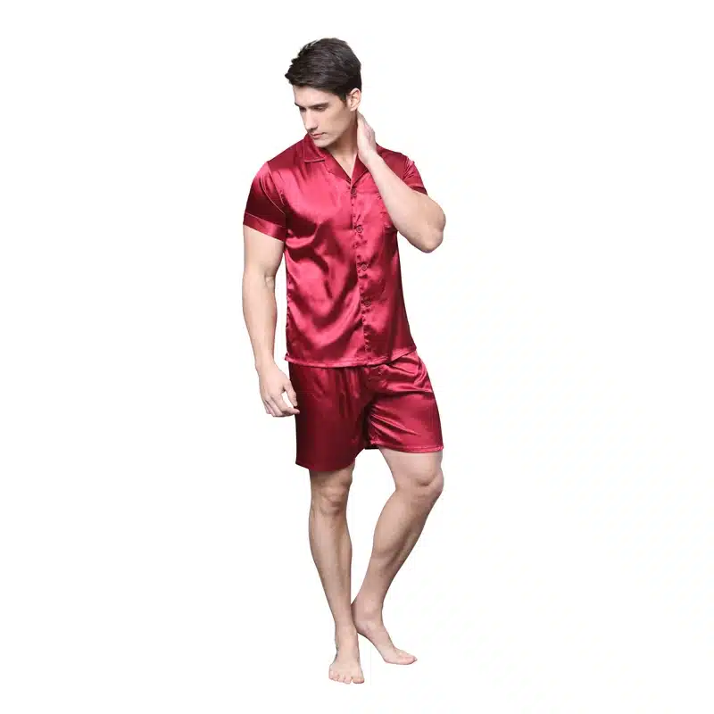 Tony&Candice Satin Silk Pajamas Shorts For Men Rayon Silk Sleepwear Summer Male Pajama Set Soft Nightgown For Men Pyjamas 15