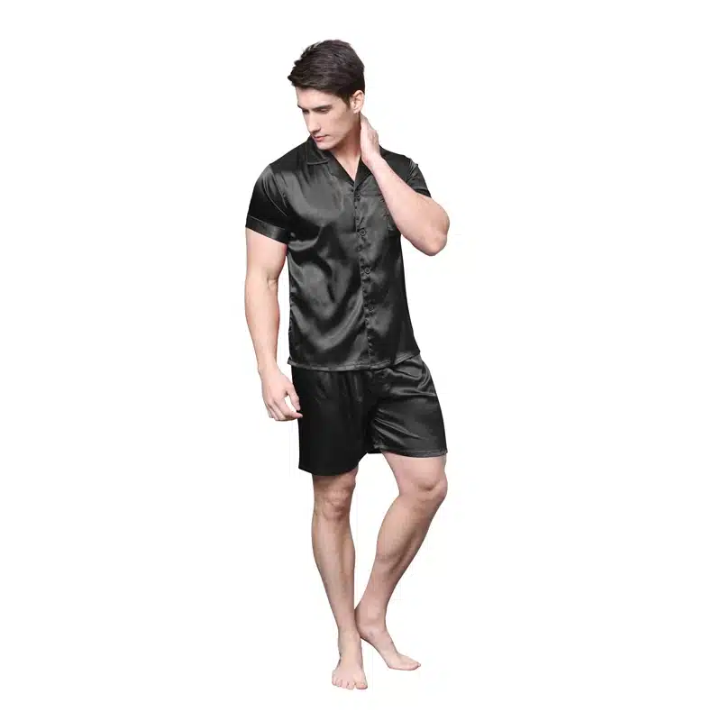 Tony&Candice Satin Silk Pajamas Shorts For Men Rayon Silk Sleepwear Summer Male Pajama Set Soft Nightgown For Men Pyjamas 17