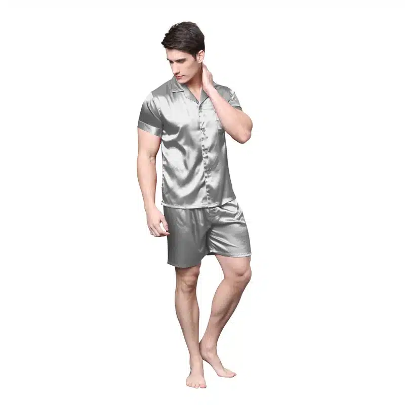 Tony&Candice Satin Silk Pajamas Shorts For Men Rayon Silk Sleepwear Summer Male Pajama Set Soft Nightgown For Men Pyjamas 19