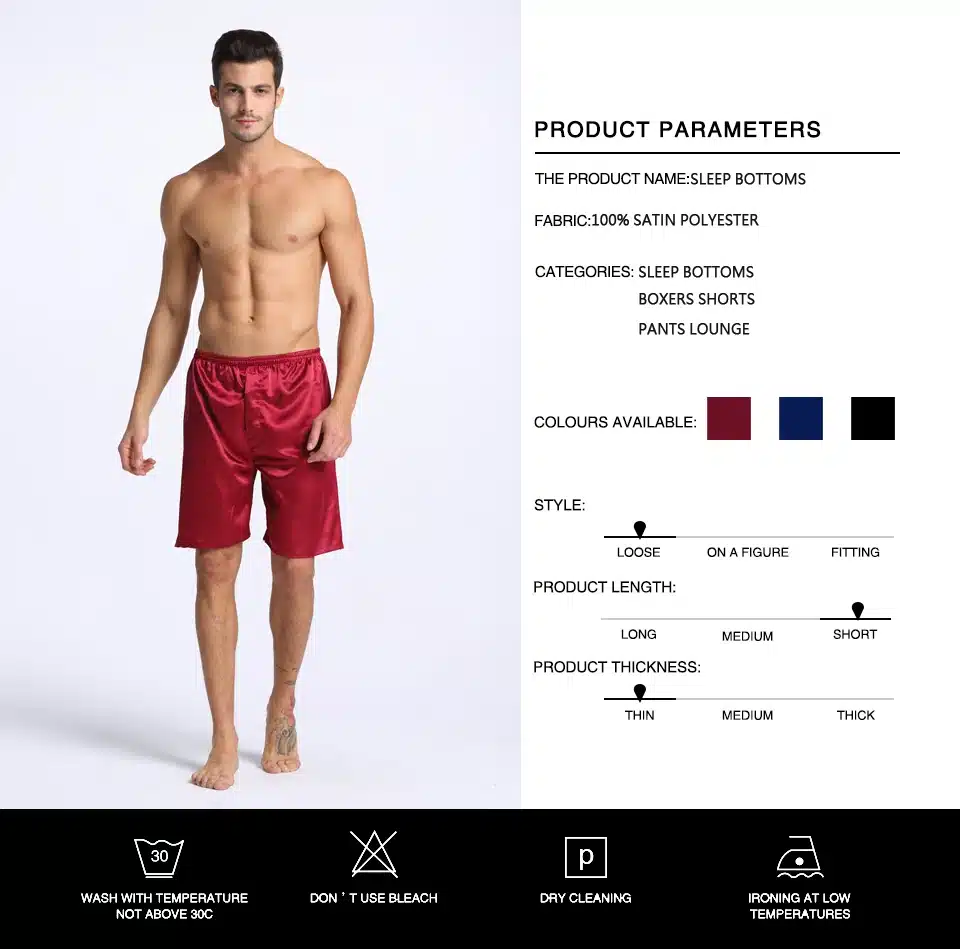 Tony&Candice 3PCS/Lot Men's Satin Silk Boxers Pajama Short Trousers Shorts Combo Pack Underwear Pajamas For Men Sleep Bottoms 9