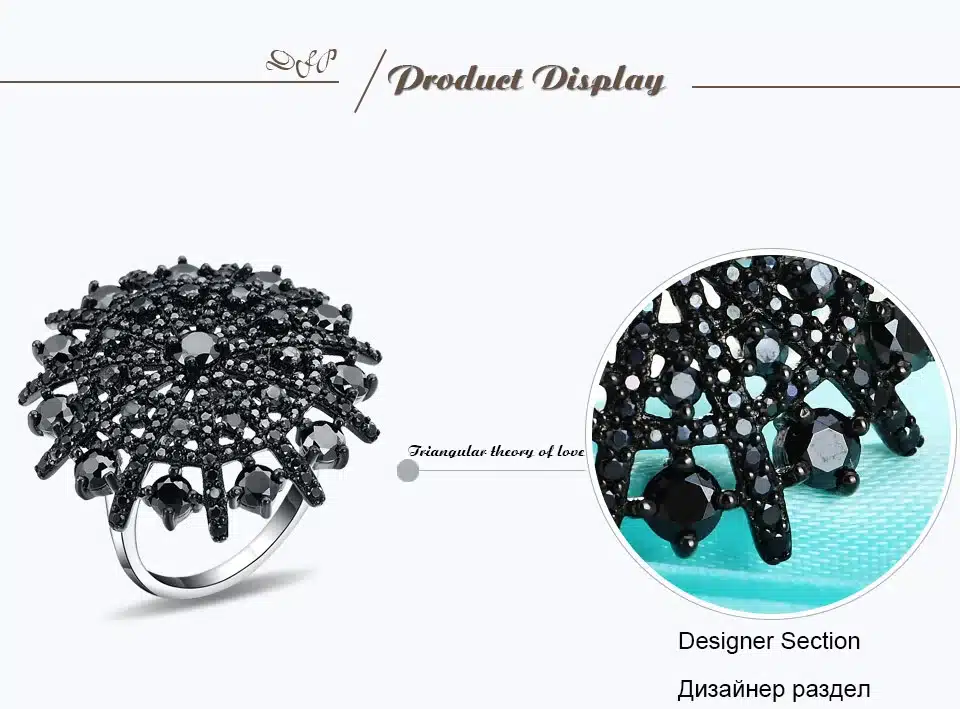 UMCHO Natural Gemstone Black Spinel Ring Solid 925 Sterling Silver Female Rings Women's Christmas Gift Fine Jewelry 10
