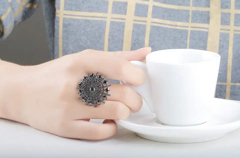 UMCHO Natural Gemstone Black Spinel Ring Solid 925 Sterling Silver Female Rings Women's Christmas Gift Fine Jewelry 17