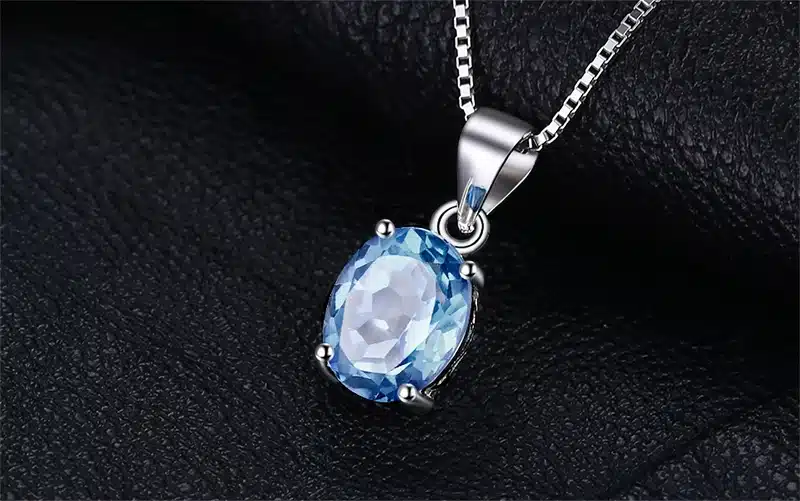 JewelryPalace Oval 5.8ct Natrual Blue Topaz Ring Stud Earrings Pendant Necklace 925 Sterling Silver Jewelry Sets 45cm Box Chain 23