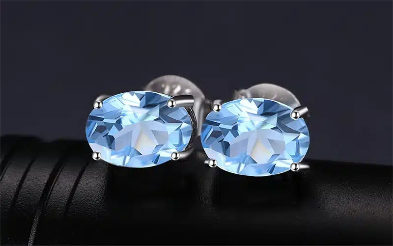 JewelryPalace Oval 5.8ct Natrual Blue Topaz Ring Stud Earrings Pendant Necklace 925 Sterling Silver Jewelry Sets 45cm Box Chain 24