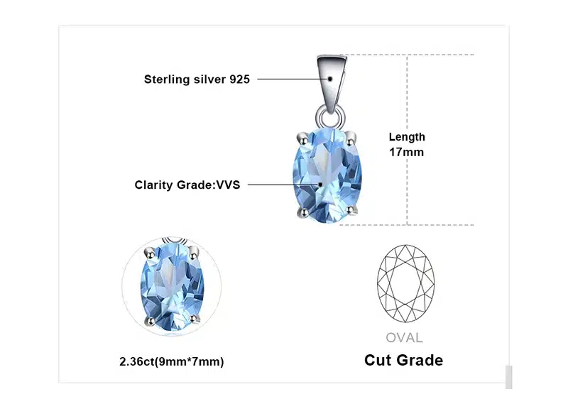 JewelryPalace Oval 5.8ct Natrual Blue Topaz Ring Stud Earrings Pendant Necklace 925 Sterling Silver Jewelry Sets 45cm Box Chain 26