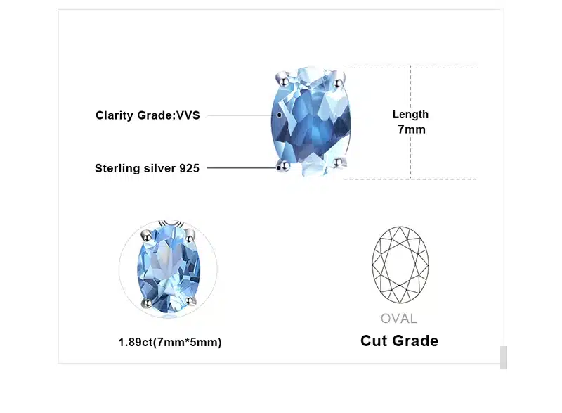 JewelryPalace Oval 5.8ct Natrual Blue Topaz Ring Stud Earrings Pendant Necklace 925 Sterling Silver Jewelry Sets 45cm Box Chain 27
