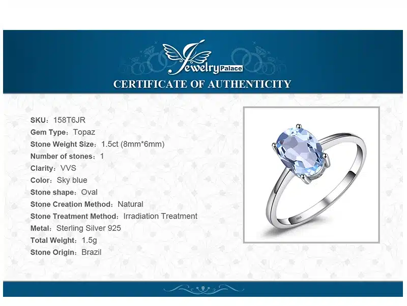 JewelryPalace Oval 5.8ct Natrual Blue Topaz Ring Stud Earrings Pendant Necklace 925 Sterling Silver Jewelry Sets 45cm Box Chain 30