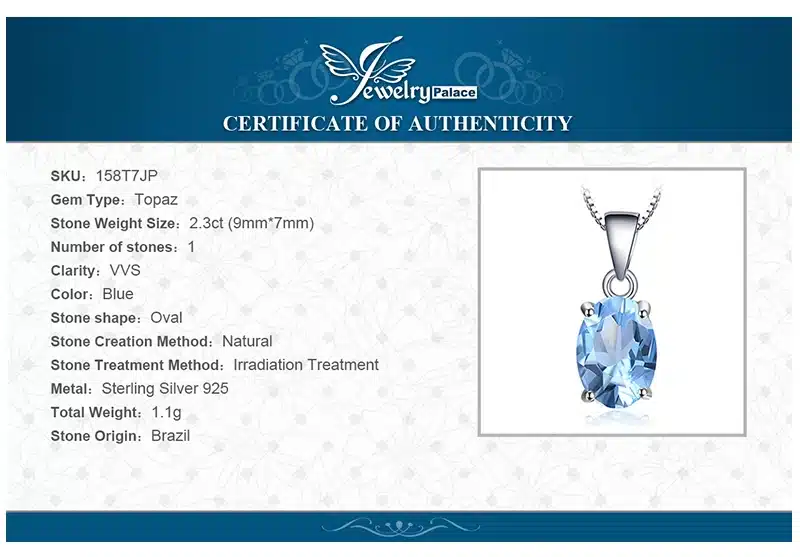 JewelryPalace Oval 5.8ct Natrual Blue Topaz Ring Stud Earrings Pendant Necklace 925 Sterling Silver Jewelry Sets 45cm Box Chain 31