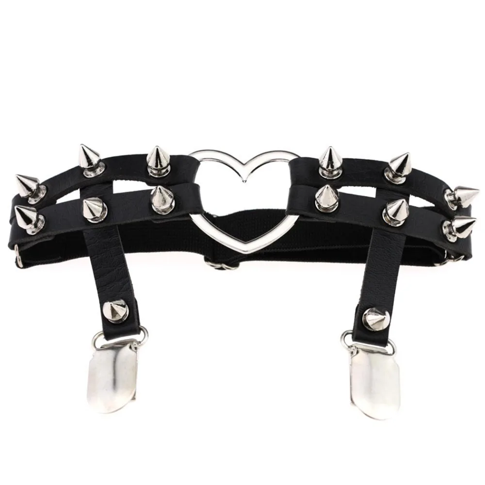 Todorova Gothic Harajuku Sexy Heart Punk Rivet Leg Necklace Belt for Women Harajuku Pastel Goth Harness Leather Garter Stockings 44