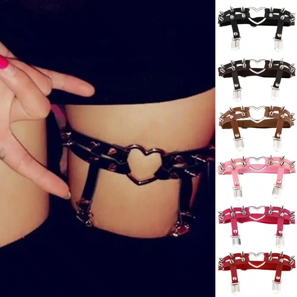 Todorova Gothic Harajuku Sexy Heart Punk Rivet Leg Necklace Belt for Women Harajuku Pastel Goth Harness Leather Garter Stockings 48