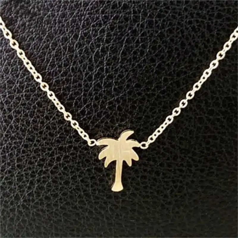 Boho Choker Gold Palm Tree Necklace Pendant Collier Femme Stainless Steel Chain Necklace For Women Island Life Bff Jewelry 26