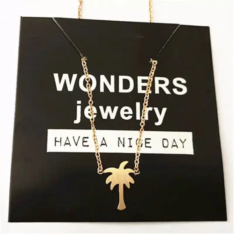 Boho Choker Gold Palm Tree Necklace Pendant Collier Femme Stainless Steel Chain Necklace For Women Island Life Bff Jewelry 28